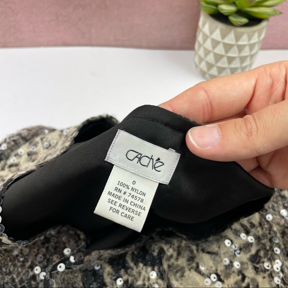 Cache Sequin Snake Print Black Brown Dress Women Size 0 Party Evening - Picture 2 of 8